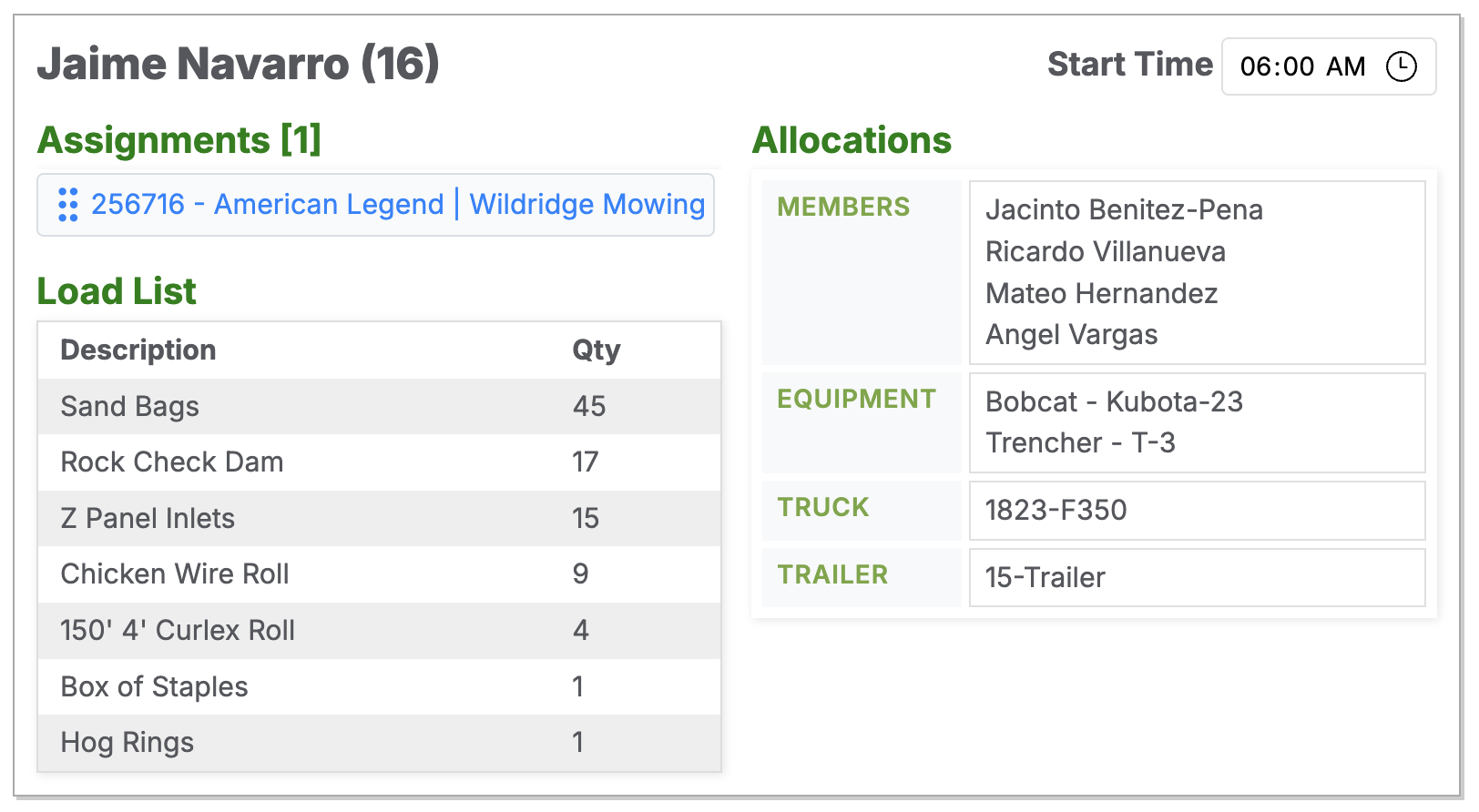 Daily Assignments with Load List