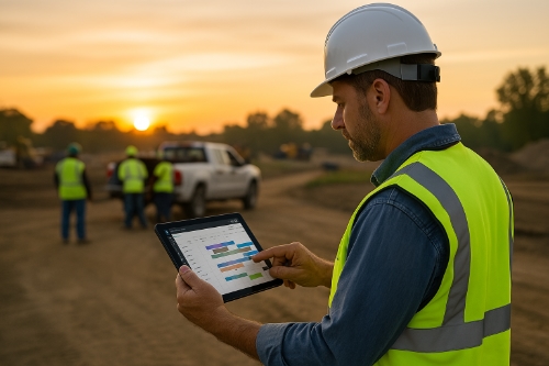 Our hero with a tablet, saving the day with our custom software.
